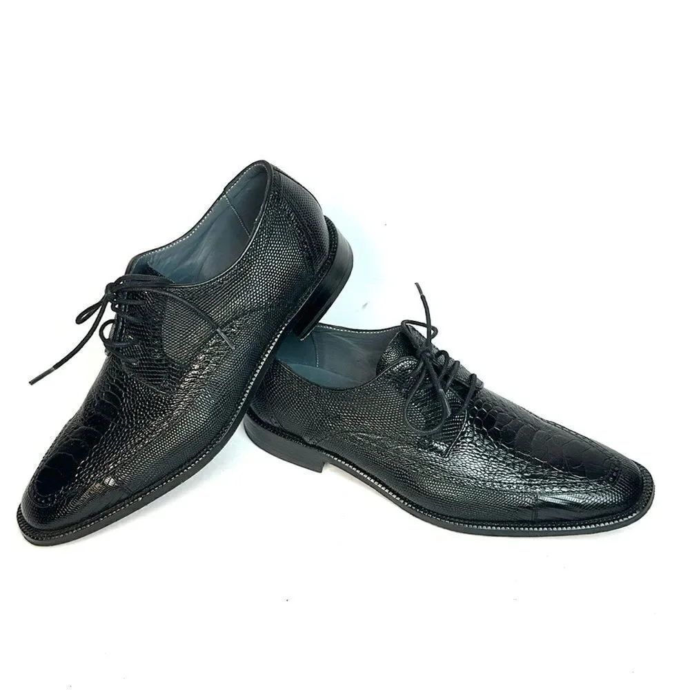 David X Genuine Lizard and Ostrich Men's Dress Shoes Black Size 9.5